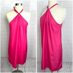 👗💖NWT🤩 |•SHEILAY•| Pink Rayon Keyhole Tie Around Neck Dress Size M 17.5" PTP